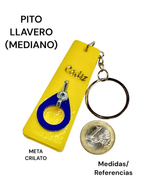 PITO LLAVERO MEDIANO. Amarillo/Azul metacrilato