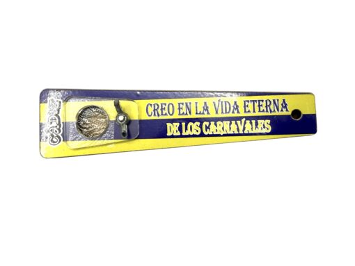 PITO DE  CARNAVAL MADERA DM. ESTAMPADO CADIZ Mod  (CREO EN LA VIDA ETERNA ... )