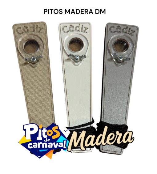 PITO DE  CARNAVAL MADERA DM. GRABADO CADIZ (Mod3 Gris/Derecha)