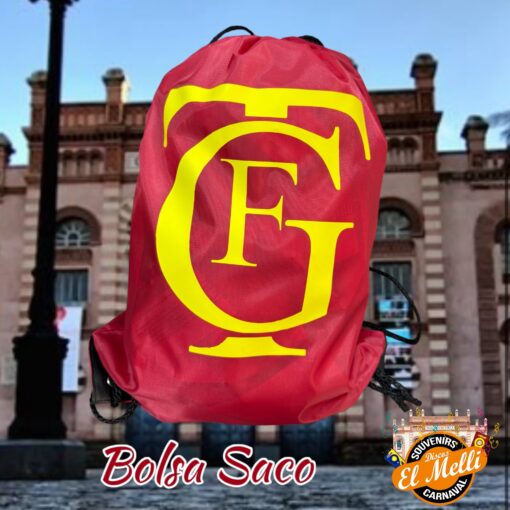 BOLSA SACO GTF COLOR ROJO LOGO AMARILLO DE POLYESTER